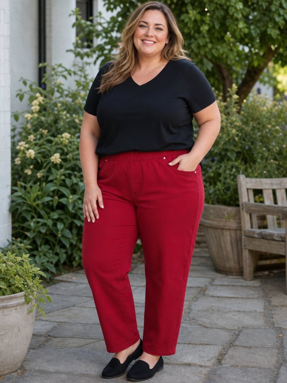 Catherines Wine-Colored Pull-On Pants | Size 14/16WP | NWT